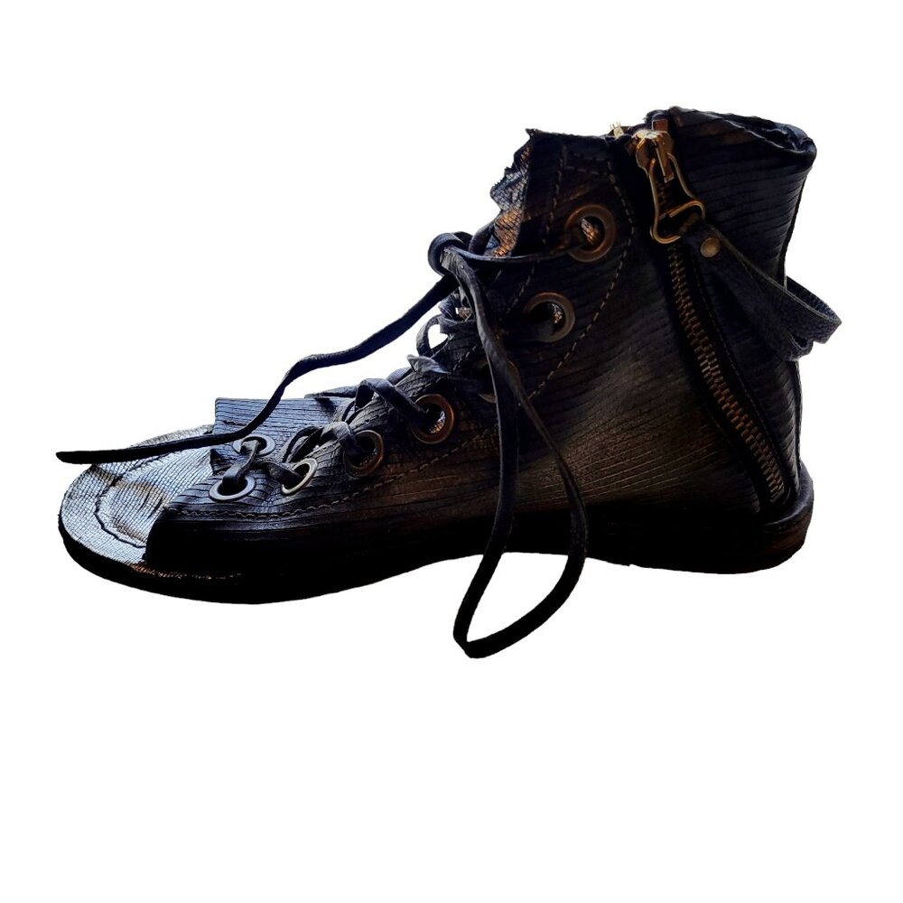 A.S.98 Black Leather Lace-Up High-Top Sandals - Picture 6 of 15